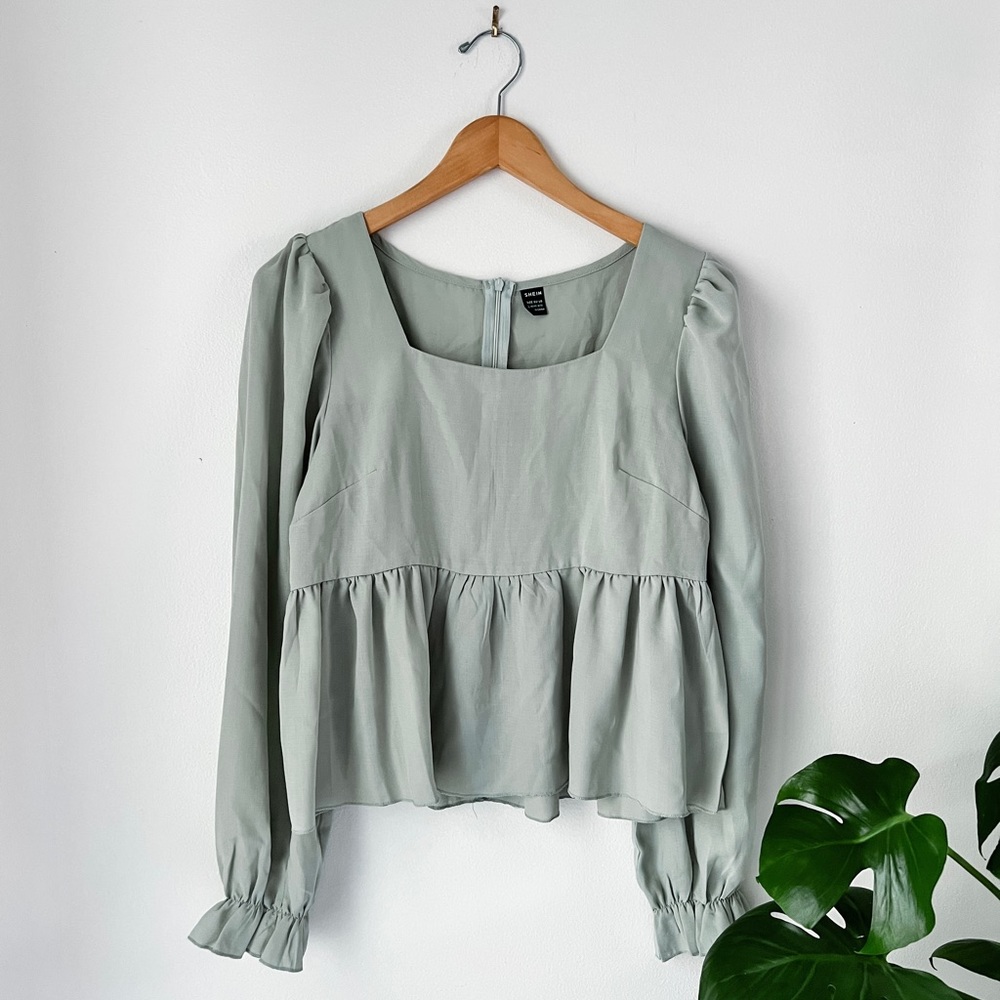 SHEIN peplum blouse with flounce sleeves. Size L.